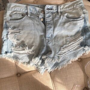 American Eagle Outfitters Light Blue Distressed Denim Cutoff Shorts